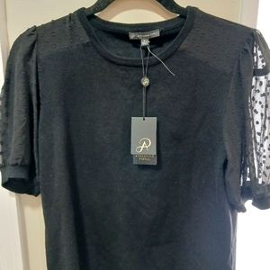 Adrianna Pappel short sleeve puffed dotted sleeved sweater